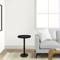 Ara 12 Inch Side End Table, Vintage Sleek Pillar Base, Round Tray Top, Matte Black Black Iron