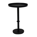 Ara 12 Inch Side End Table, Vintage Sleek Pillar Base, Round Tray Top, Matte Black Black Iron