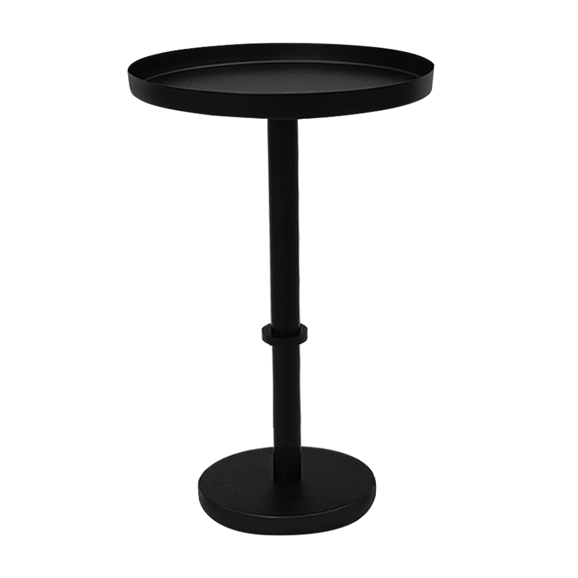 Ara 12 Inch Side End Table, Vintage Sleek Pillar Base, Round Tray Top, Matte Black Black Iron