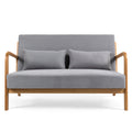 Leisure Chair With Solid Wood Armrest And Feet, Mid Century Modern Accent Sofa,2 Seat Light Gray Linen