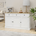 Buffet Cabinet Storage Sideboard Farmhouse Server Bar Wine Cabinet With 3 Drawers & 3 Doors Adjustable Shelves For Dining Living Room Kitchen Cupboard White White Mdf