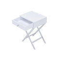 Wood And Metal Side Table With Crossed Base, White And Silver White Silver Wood Metal