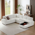 Oversized Modular Storage Sectional Sofa Couch For Home Apartment Office Living Room,Free Combination L U Shaped Corduroy Upholstered Deep Seat Furniture Convertible Sleeper Sofabed Right White Corduroy