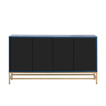 Retro Style Sideboard With Adjustable Shelves, Rectangular Metal Handles And Legs For Kitchen, Living Room, And Dining Room Navy Navy Mdf