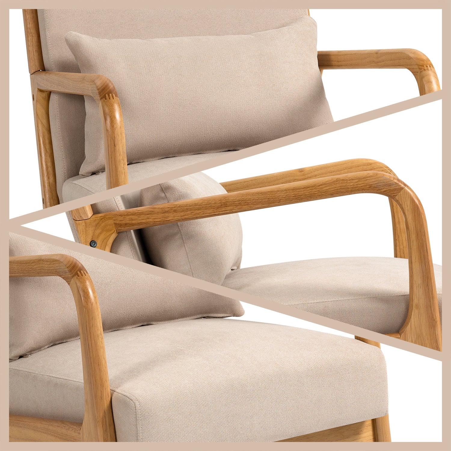 Leisure Chair With Solid Wood Armrest And Feet, Mid Century Modern Accent Sofa,1 Seat Beige Linen