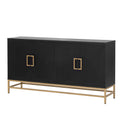 Sideboard Buffet Cabinet With Storage, Sideboard Cabinet With Adjustable Shelves, Rectangular Metal Handles And Legs For Kitchen, Living Room, And Dining Room, Black Black Mdf