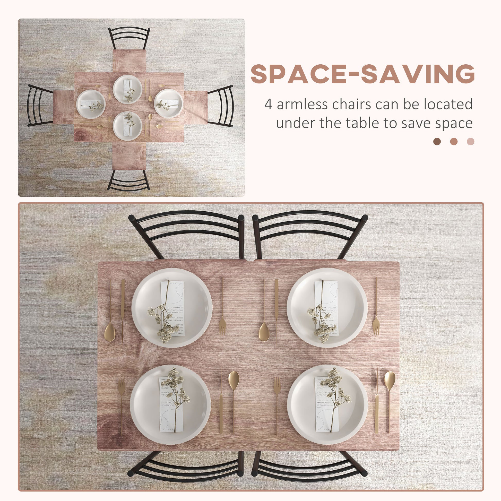Homcom 5 Piece Dining Room Table Set For 4, Space Saving Kitchen Table And Chairs, Rectangle Dining Set With Steel Frame For Breakfast Nook Brown Mdf