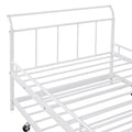 Twin Size Metal Daybed With Curved Handle Design And Twin Size Trundle, White White Metal