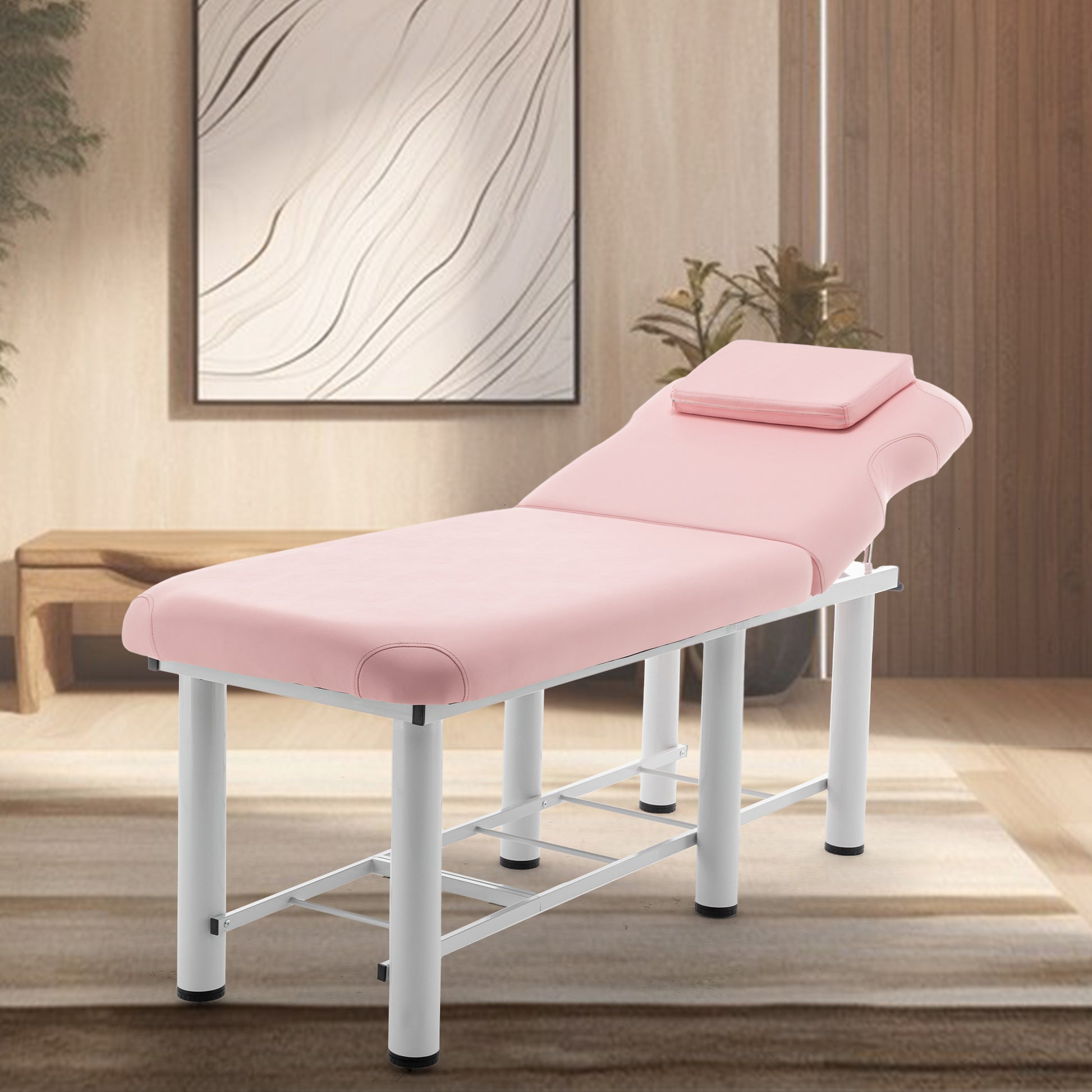 Professioanl Massage Tablebackrest Adjustable, Removable Headrest, Bottom Shelf Storagememory Foam Layer Salon Bed,Pink Pink Pu
