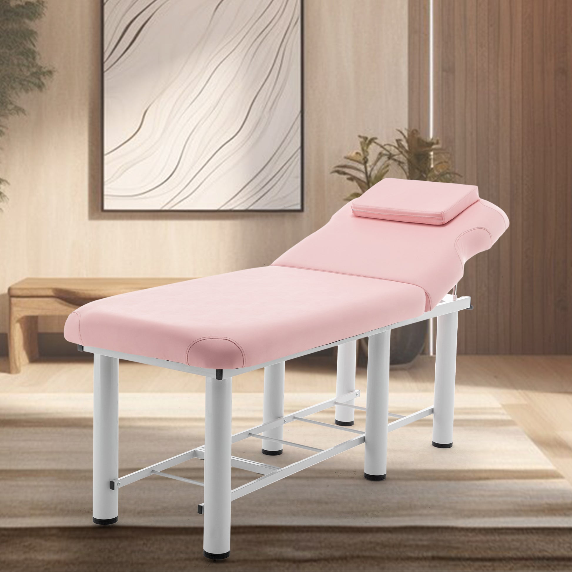 Professioanl Massage Tablebackrest Adjustable, Removable Headrest, Bottom Shelf Storagememory Foam Layer Salon Bed,White Pink Pu