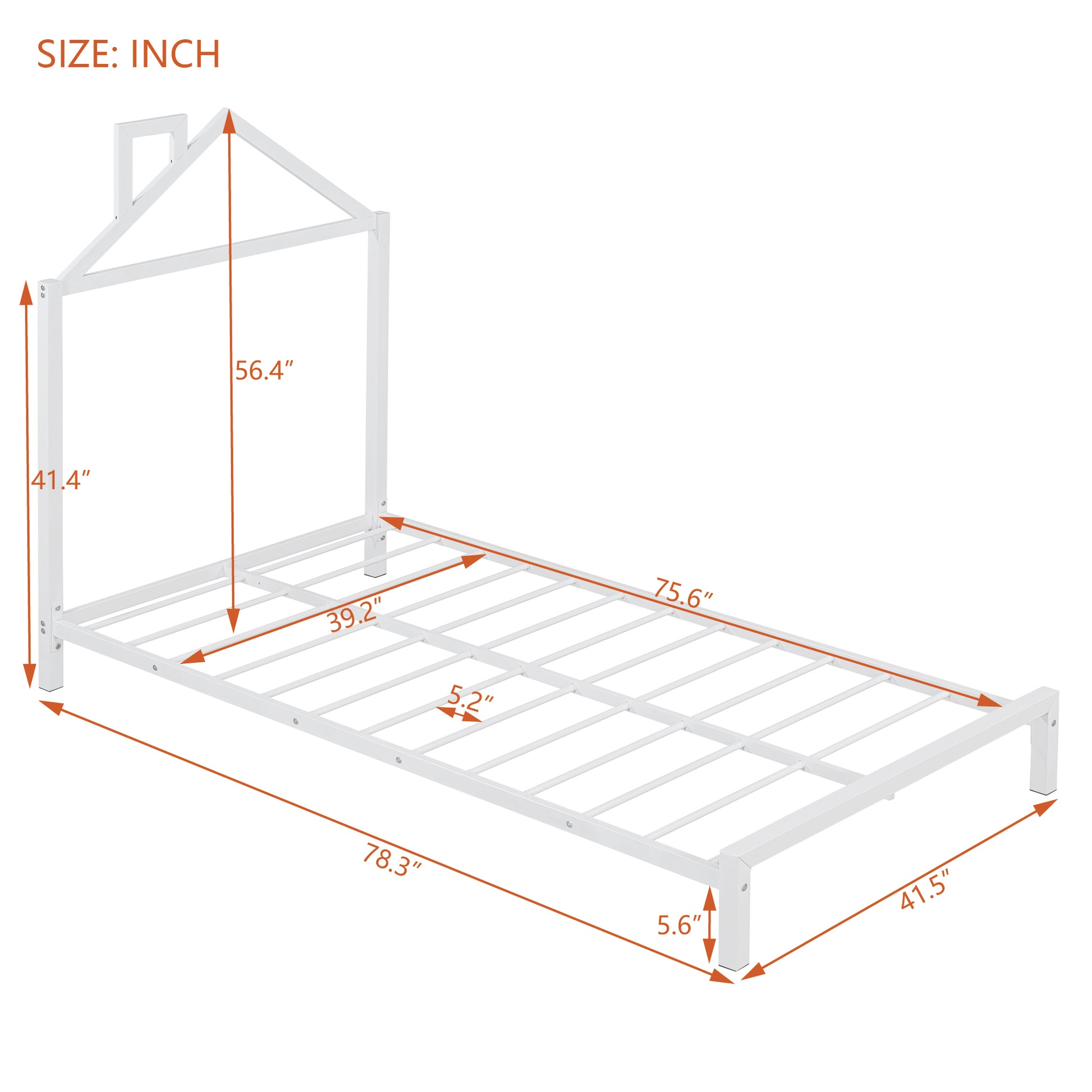 Twin Size Metal Platform Bed With House Shaped Headboard Design, White White Metal