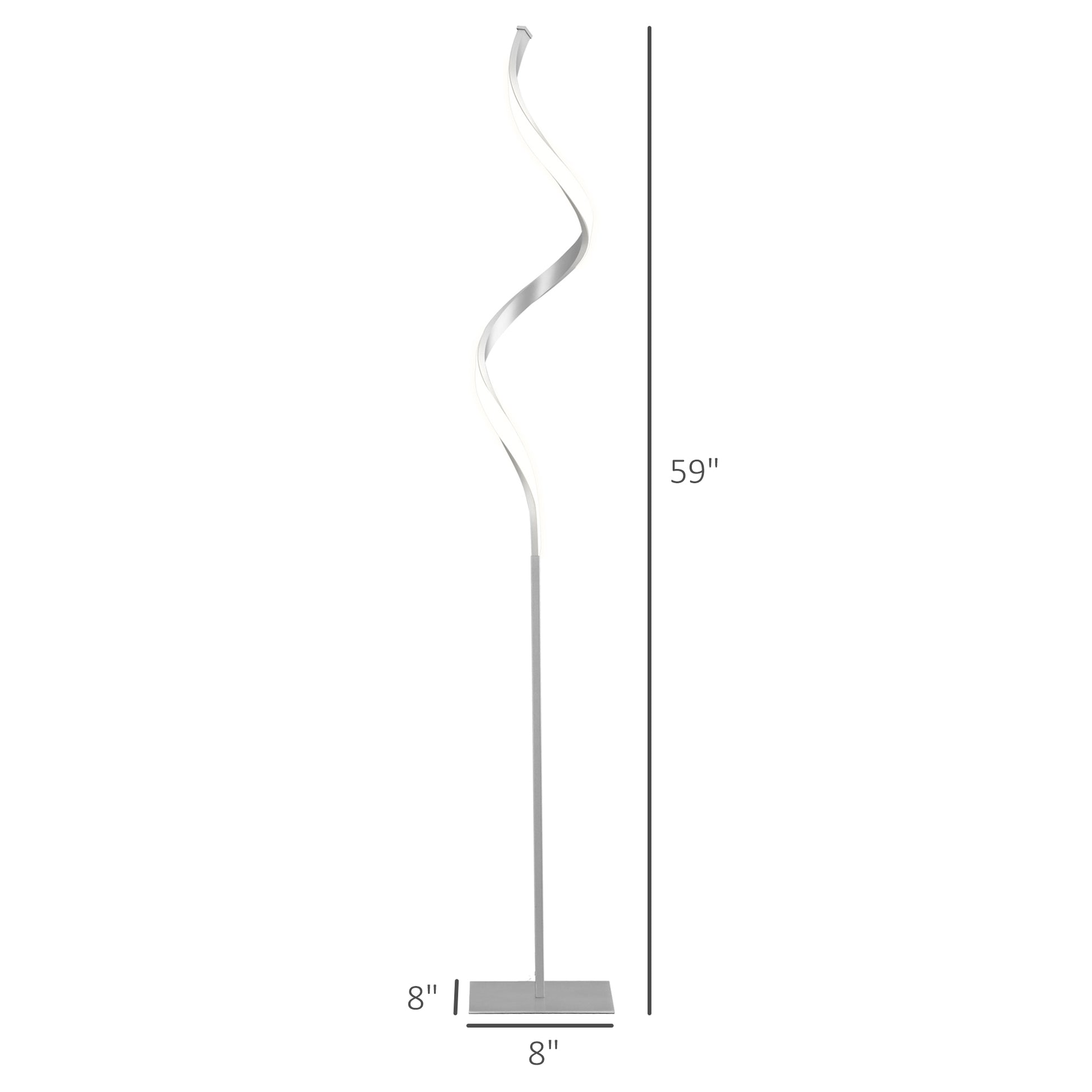 Homcom Modern Spiral Floor Lamp, Led Standing Lamp Warm White With Square Base And Foot Switch For Living Room, Bedroom, Silver Silver Metal