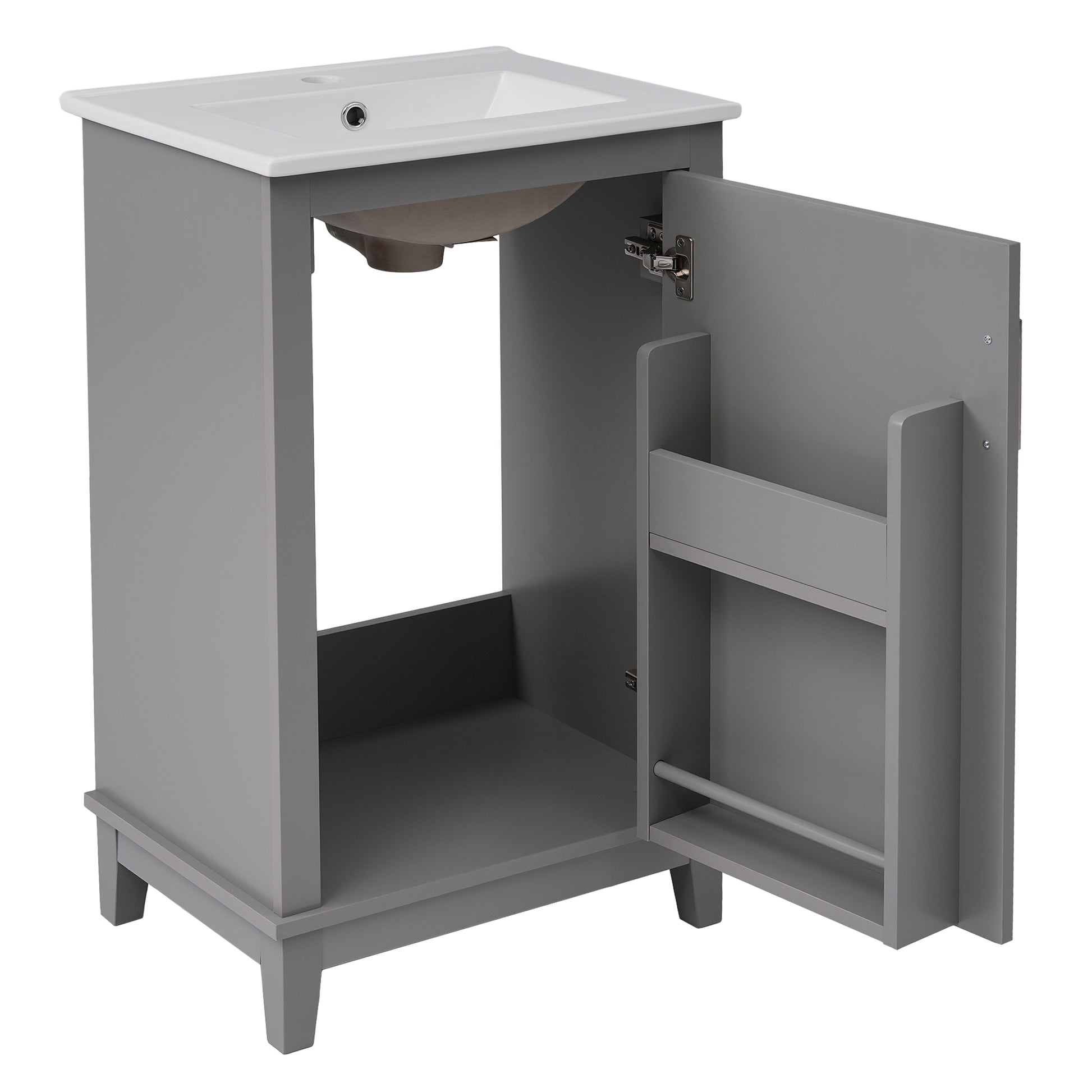 Viedo 20 Inch Modern Small Bathroom Vanity Cabinet With Ceramic Basin 20*15.5*33.3 Inches,Ample Storage,1 Soft Close Door Gray Solid Wood Mdf