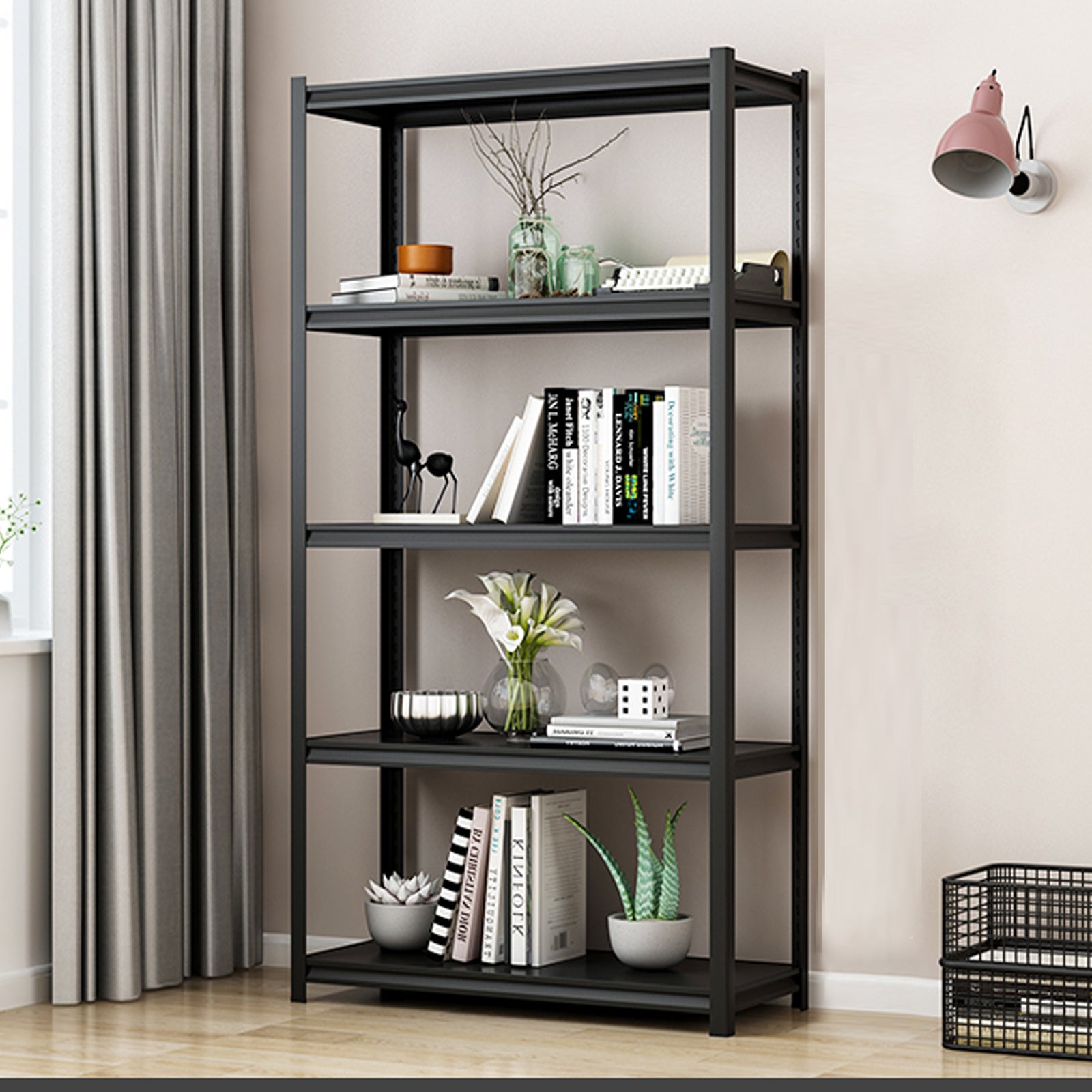 63"H 5 Tier Metal Shelves For Storage Garage Shelving 2000Lbs Heavy Duty Storage Shelves Adjustable Garage Shelf Industrial Shelving Unit Storage Utility Rack,31.5"W*15.7"D*63"H,Black 5 Black Gray Standard Vertical Kitchen Open Back Metal Modern