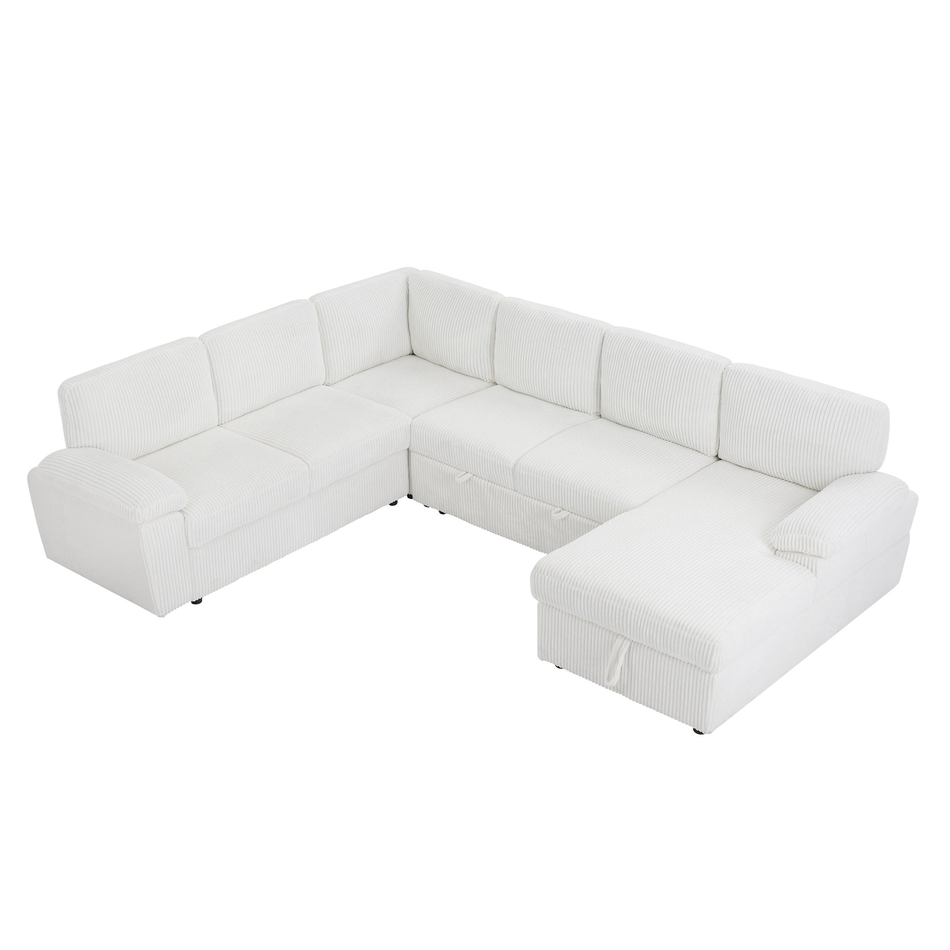 Oversized Modular Storage Sectional Sofa Couch For Home Apartment Office Living Room,Free Combination L U Shaped Corduroy Upholstered Deep Seat Furniture Convertible Sleeper Sofabed Right White Corduroy