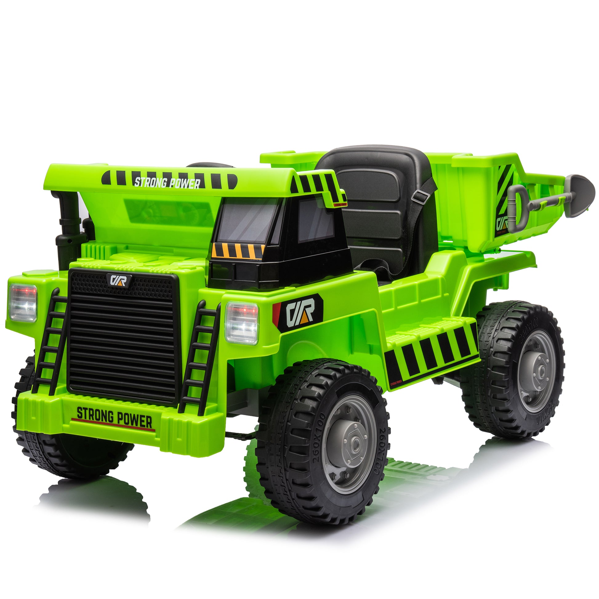 Ride On Dump Truck, 12V Ride On Car With Parents Control, Electric Dump Bed And Extra Shovel,Phone Stand,Three Point Seat Belt,Easy Installation,Age 3 ,Mp3,Music,Bluetooth,Usb,Story Green Polypropylene