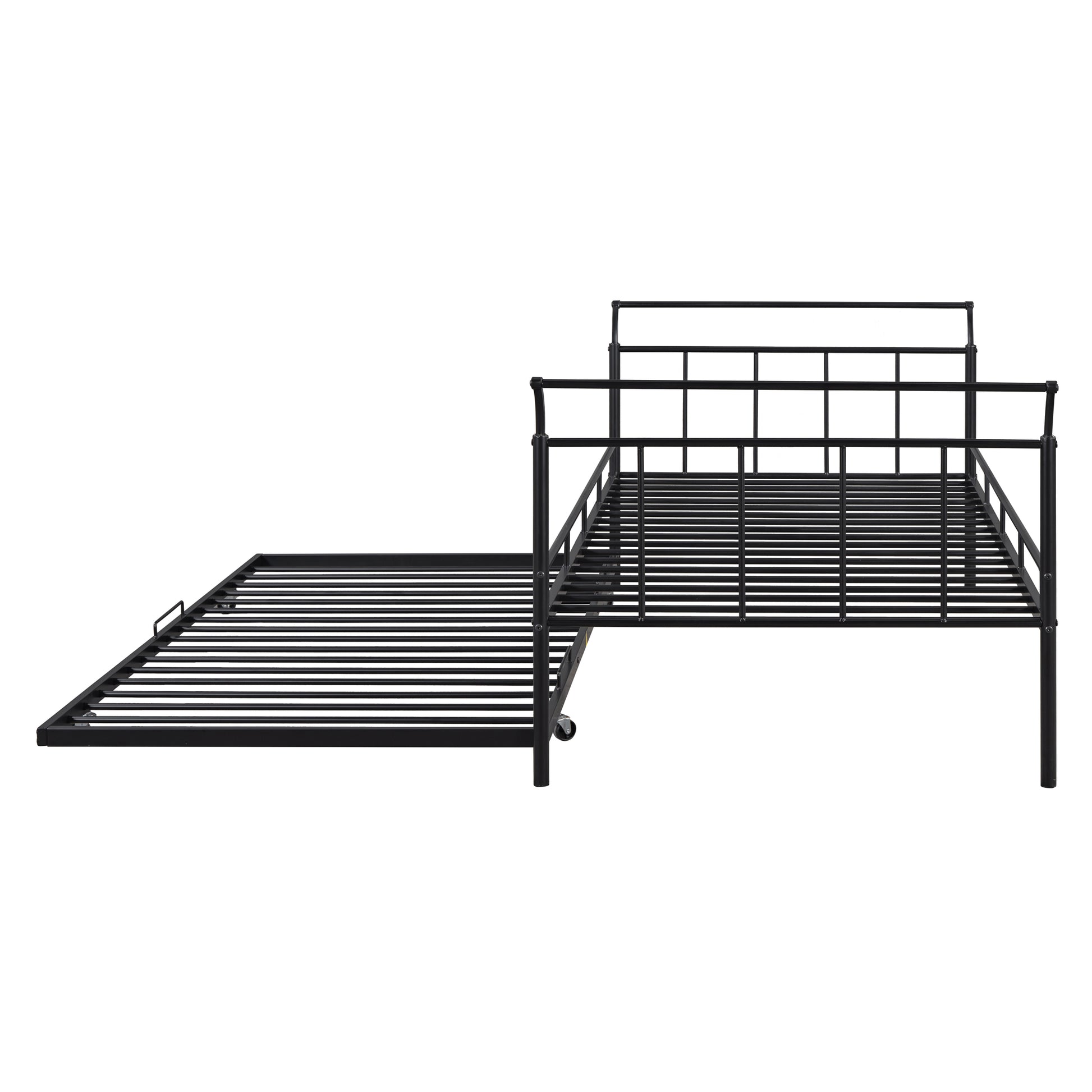 Twin Size Metal Daybed With Curved Handle Design And Twin Size Trundle, Black Black Metal