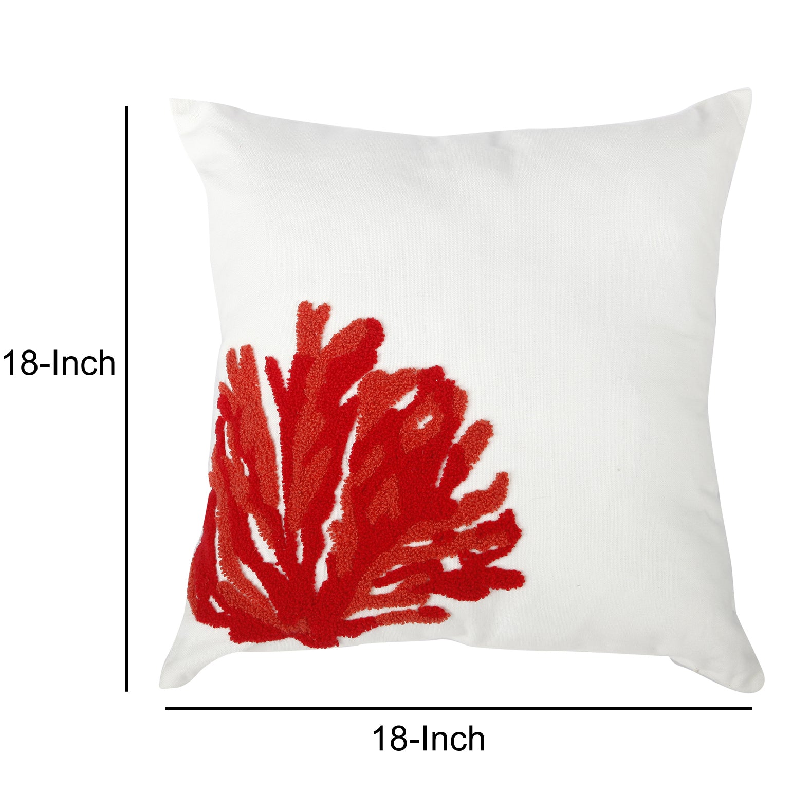 Contemporary Style Pillow With Coral Embroidery, Red And White. White Polyester