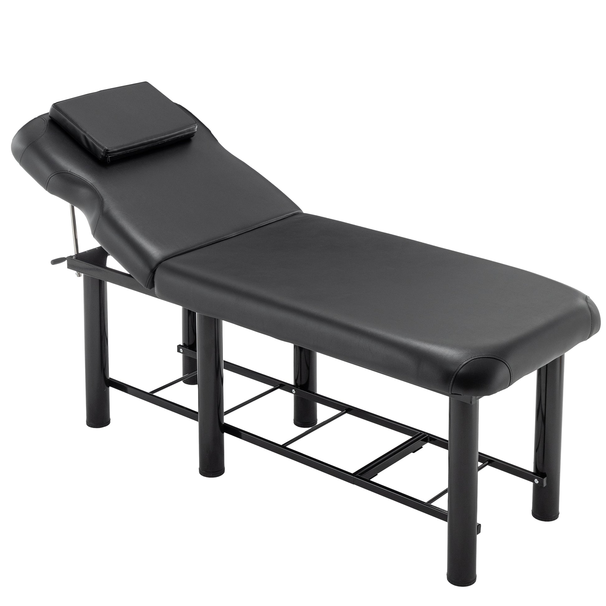 Professioanl Massage Tablebackrest Adjustable, Removable Headrest, Bottom Shelf Storagememory Foam Layer Salon Bed,Black Black Metal