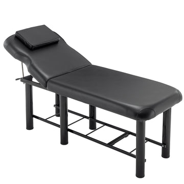 Professioanl Massage Tablebackrest Adjustable, Removable Headrest, Bottom Shelf Storagememory Foam Layer Salon Bed,Black Black Metal