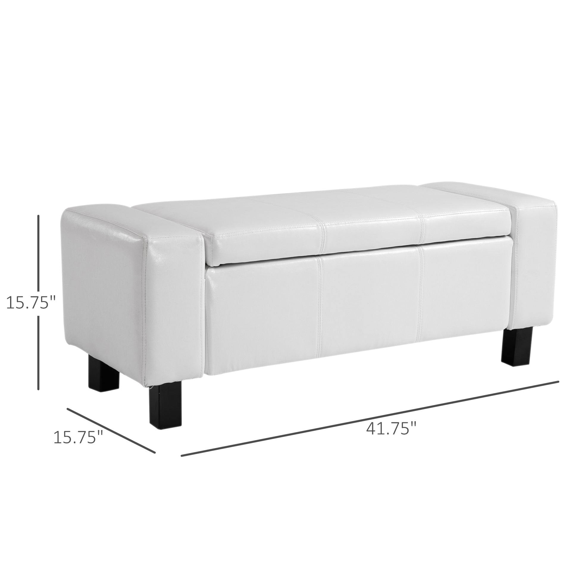 Homcom Large 42" Storage Ottoman, Tufted Faux Leather Storage Bench For Living Room, Entryway, Or Bedroom, Cream White White Leather