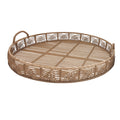 Round Shaped Bamboo Tray With Curved Handle, Set Of 2, Brown Brown Bamboo