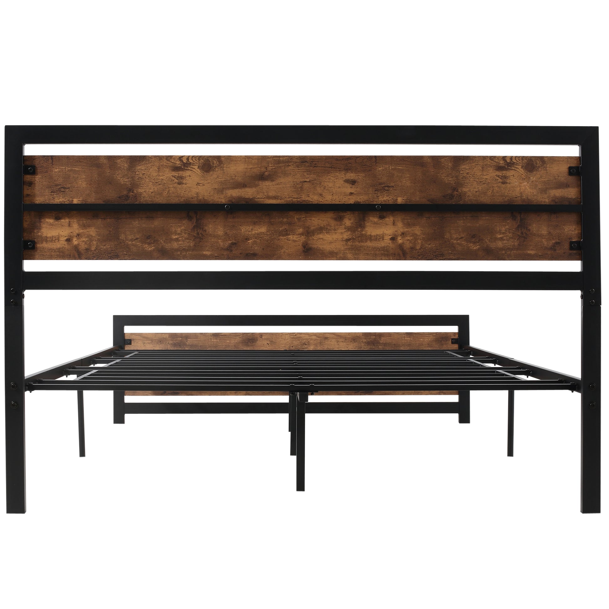 Homcom Queen Bed Frame With Headboard & Footboard, Strong Metal Slat Support Bed Frame W Underbed Storage Space, No Box Spring Needed, 63''X82''X40.5'' Brown Mdf
