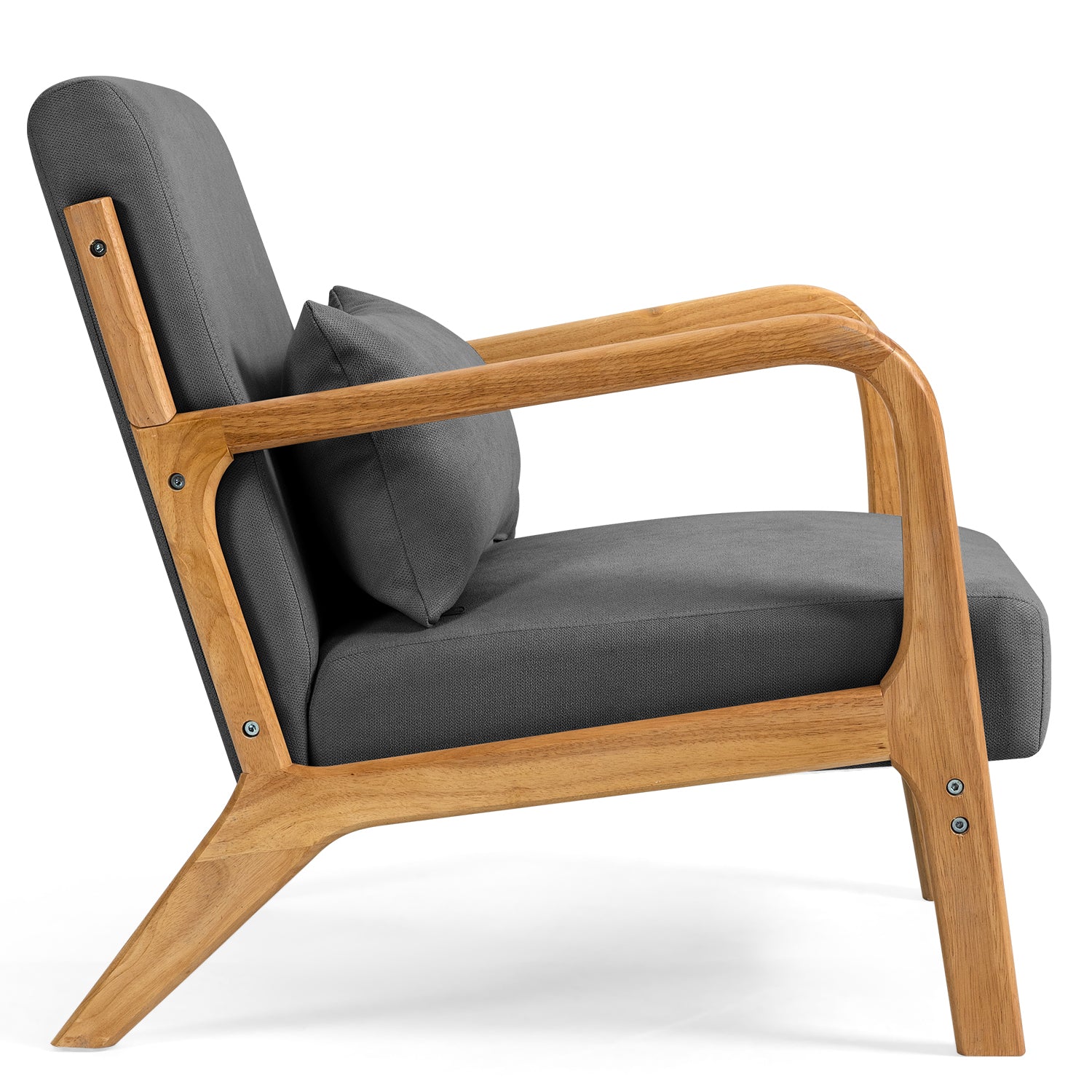 Leisure Chair With Solid Wood Armrest And Feet, Mid Century Modern Accent Sofa,1 Seat Dark Grey Linen