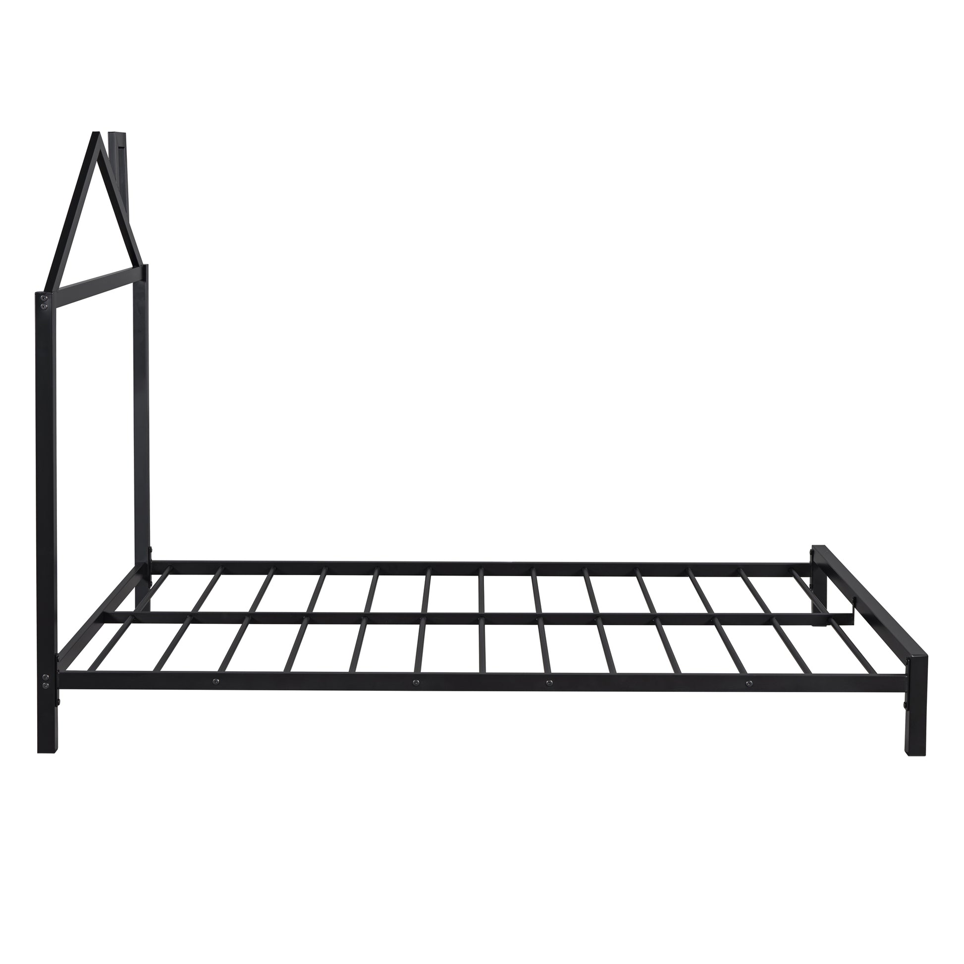 Full Size Metal Platform Bed With House Shaped Headboard Design, Black Black Metal