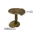 12 Inch Side End Drink Table, Fancy Fluted Base, Round Top, Antique Brass Antique Brass Aluminum