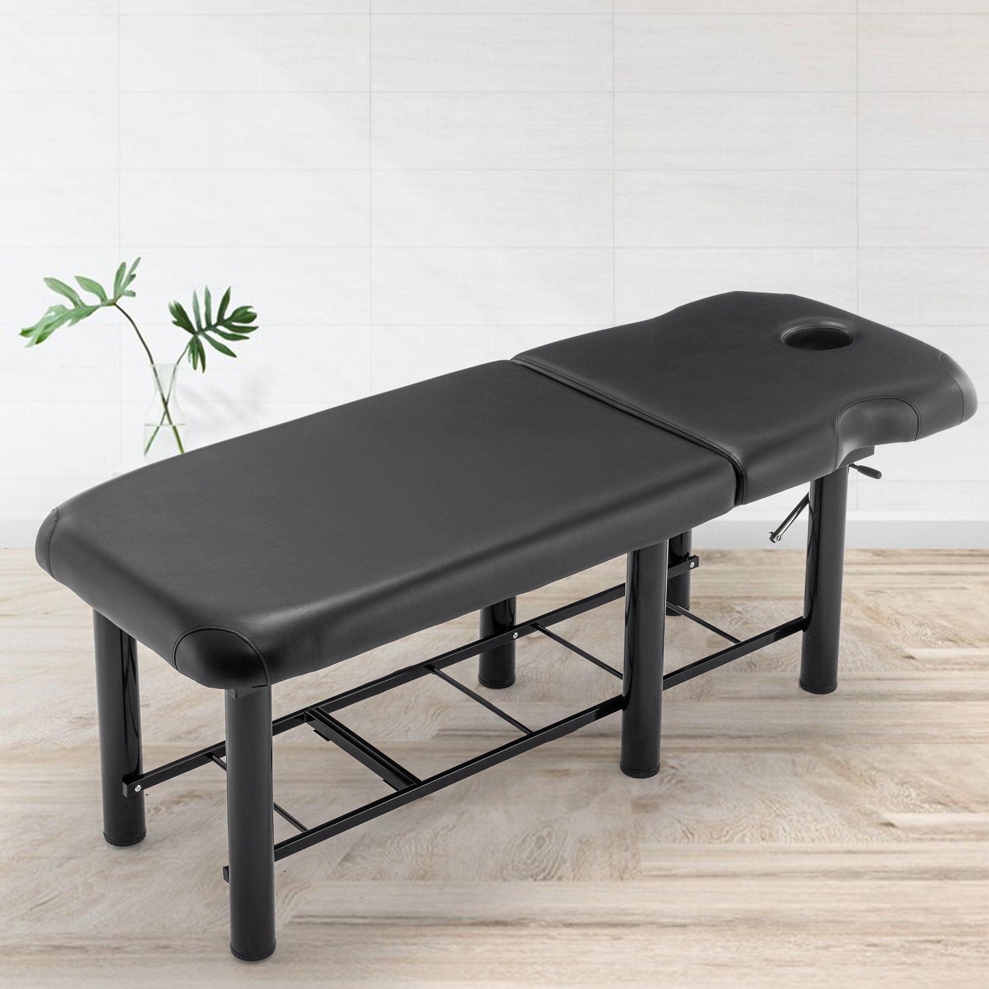 Professioanl Massage Tablebackrest Adjustable, Removable Headrest, Bottom Shelf Storagememory Foam Layer Salon Bed,Black Black Metal