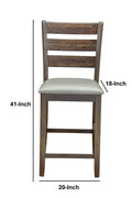 Wooden Pub Height Chairs With Slatted Back And Footrest, Set Of Two, Brown And Gray Brown Gray Wood Fabric