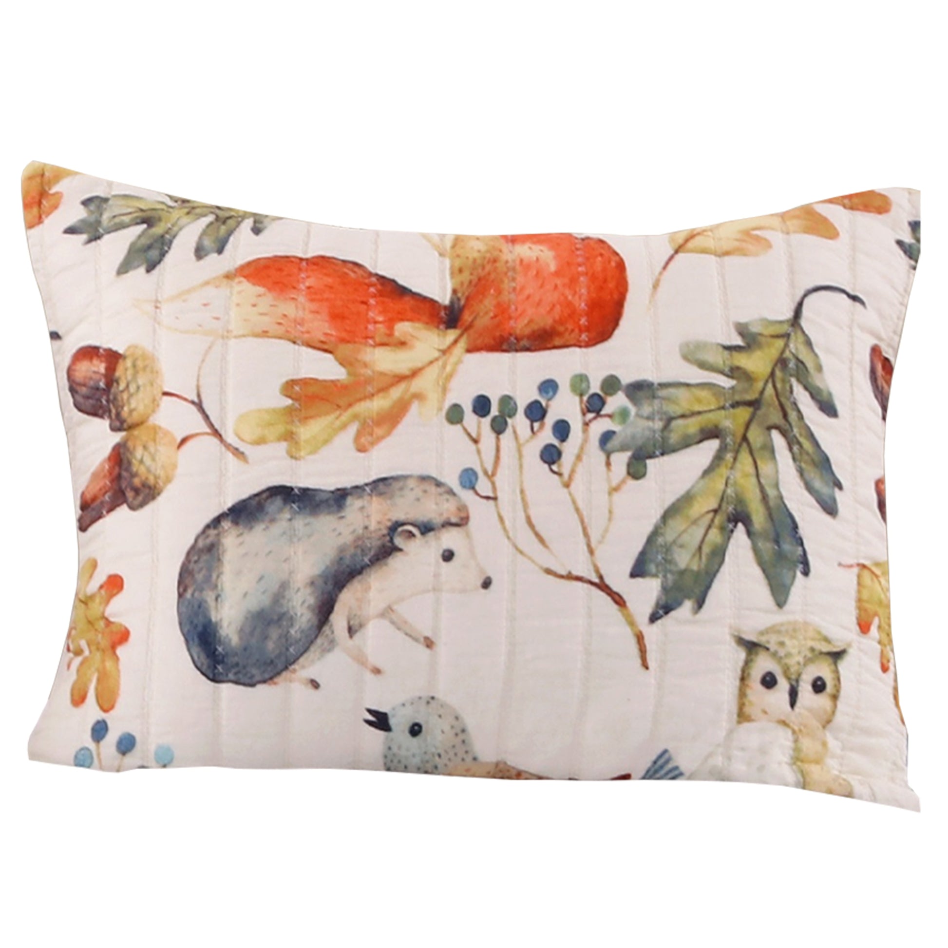 26 X 20 Inches Standard Pillow Sham With Fox And Owl Print, Multicolor Multicolor Fabric