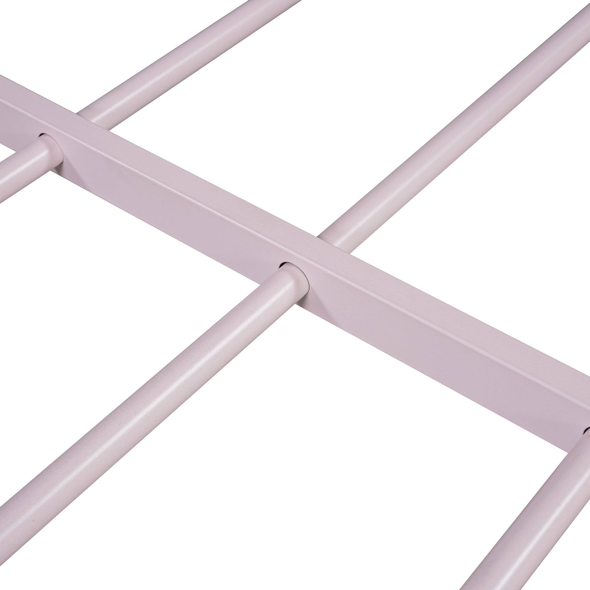 Twin Size Metal Platform Bed With House Shaped Headboard Design, Pink Pink Metal