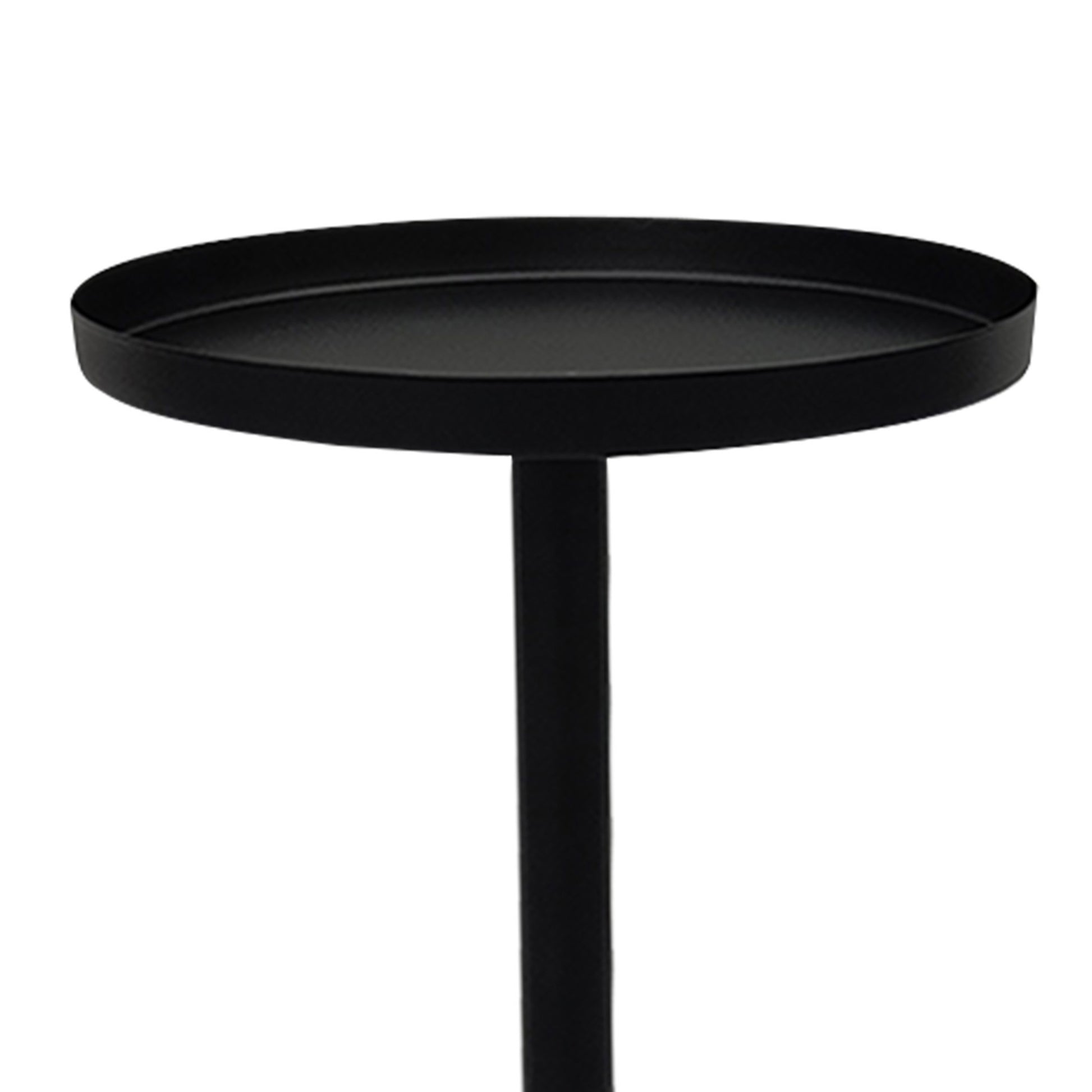 Ara 12 Inch Side End Table, Vintage Sleek Pillar Base, Round Tray Top, Matte Black Black Iron