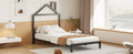 Twin Size Metal Platform Bed With House Shaped Headboard Design, Black Black Metal