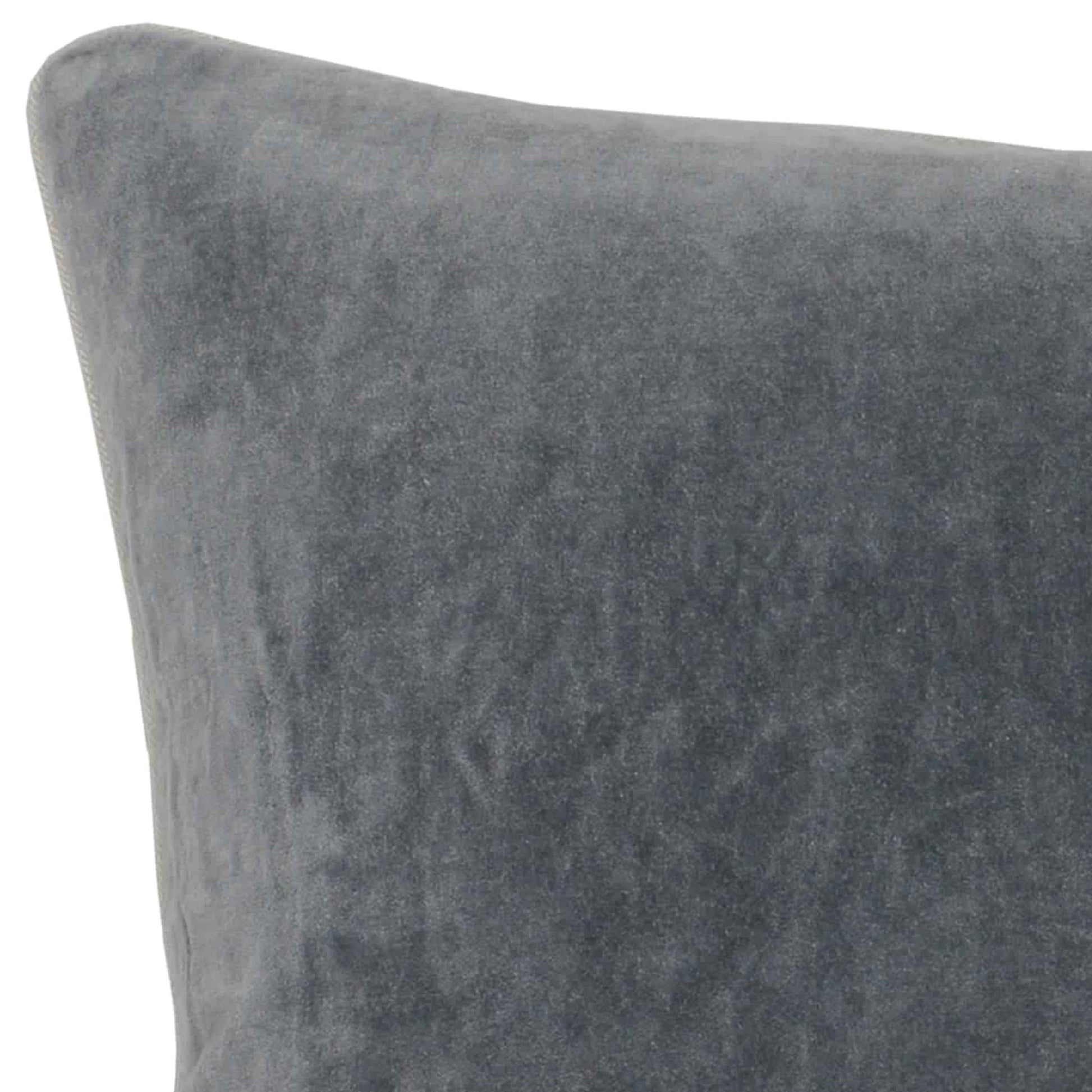 Square Fabric Throw Pillow With Solid Color And Piped Edges, Gray Gray Faux Leather