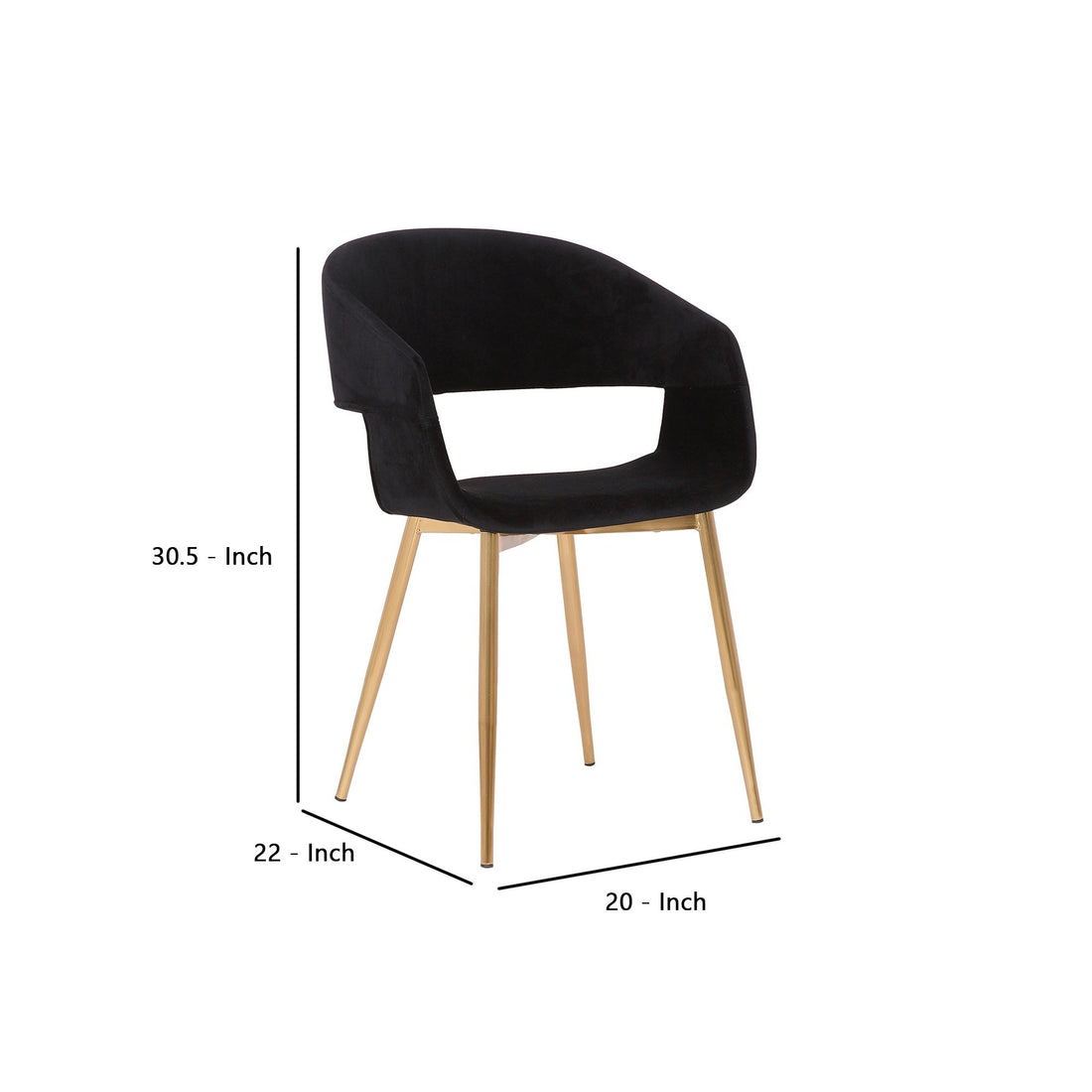 Upholstered Open Back Dining Accent Chair With Metal Angled Legs, Black Black Mdf Steel