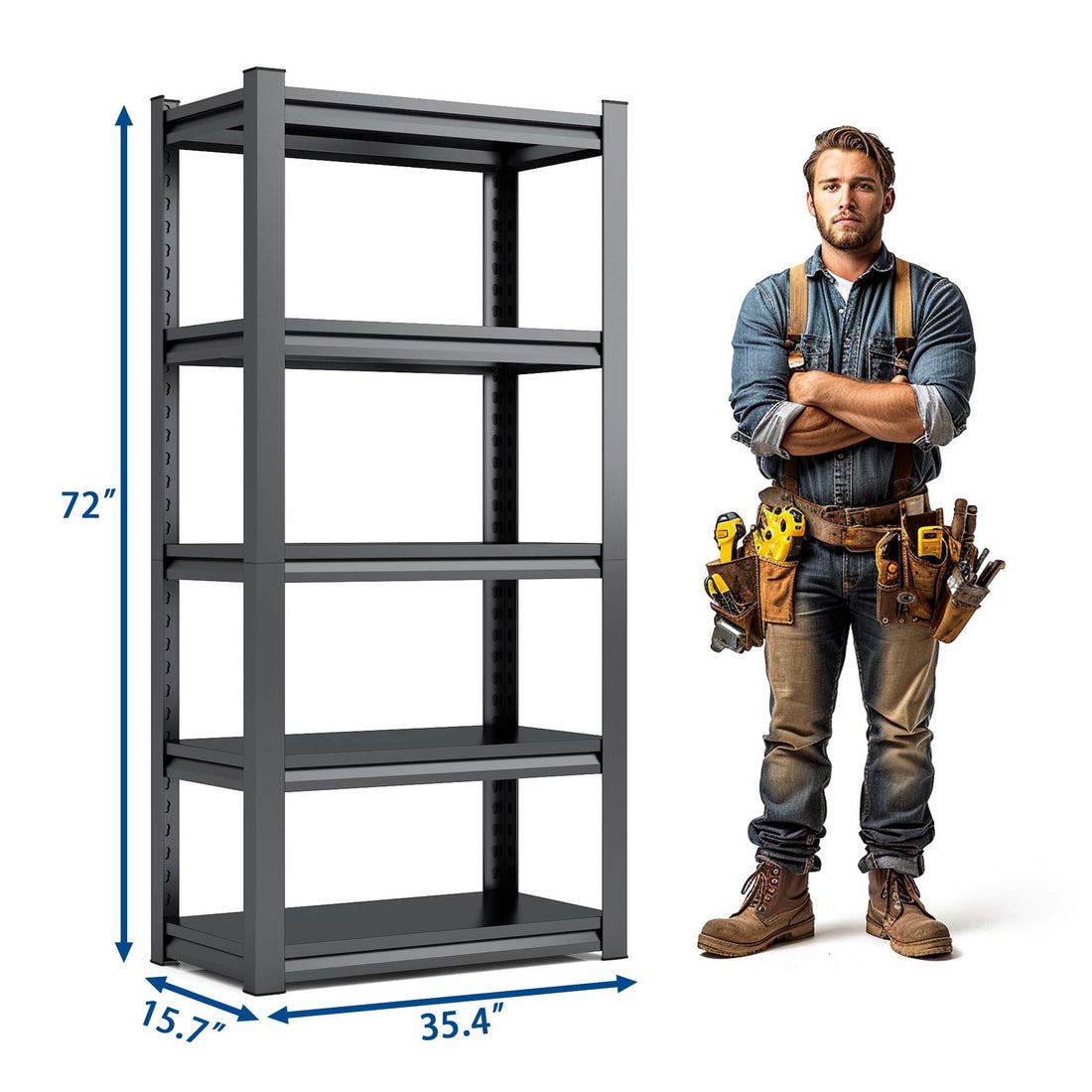 72"H 5 Tier Metal Shelves For Storage Garage Shelving 2000Lbs Heavy Duty Storage Shelves Adjustable Garage Shelf Industrial Shelving Unit Storage Utility Rack,35.4"W*15.7"D*72"H,Black 5 Black Gray Standard Vertical Kitchen Open Back Metal Modern