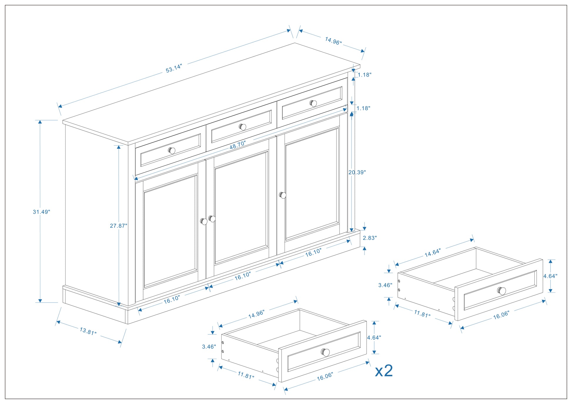 Buffet Cabinet Storage Sideboard Farmhouse Server Bar Wine Cabinet With 3 Drawers & 3 Doors Adjustable Shelves For Dining Living Room Kitchen Cupboard White White Mdf