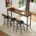 Long Bar Table Set With 3 Pu Upholstered Bar Stools, Industrial Bar Table And Chairs For Kitchen Breakfast Table, Living Room, Banquet Hall, Rustic Brown And Black, 63 L X15.7