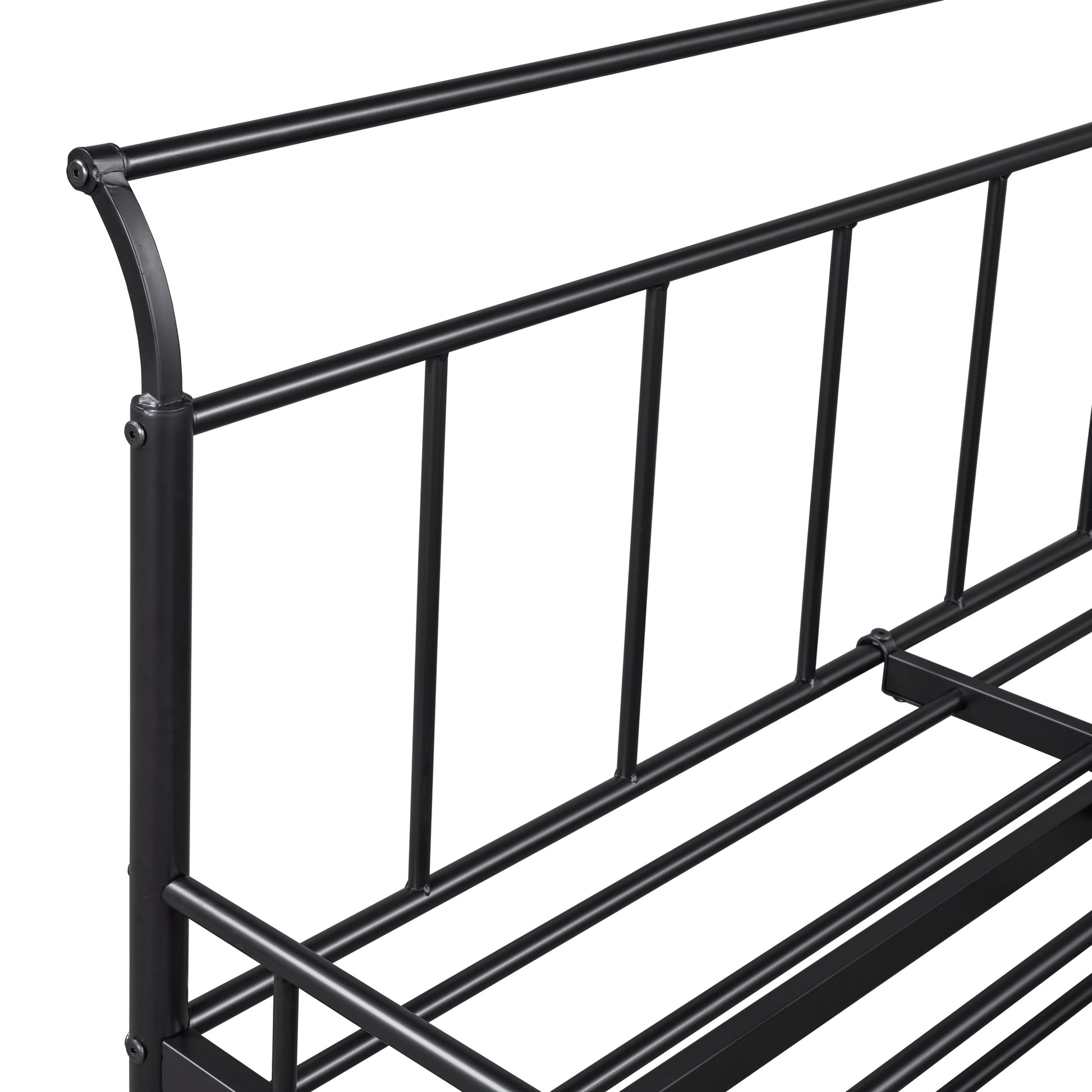 Twin Size Metal Daybed With Curved Handle Design And Twin Size Trundle, Black Black Metal