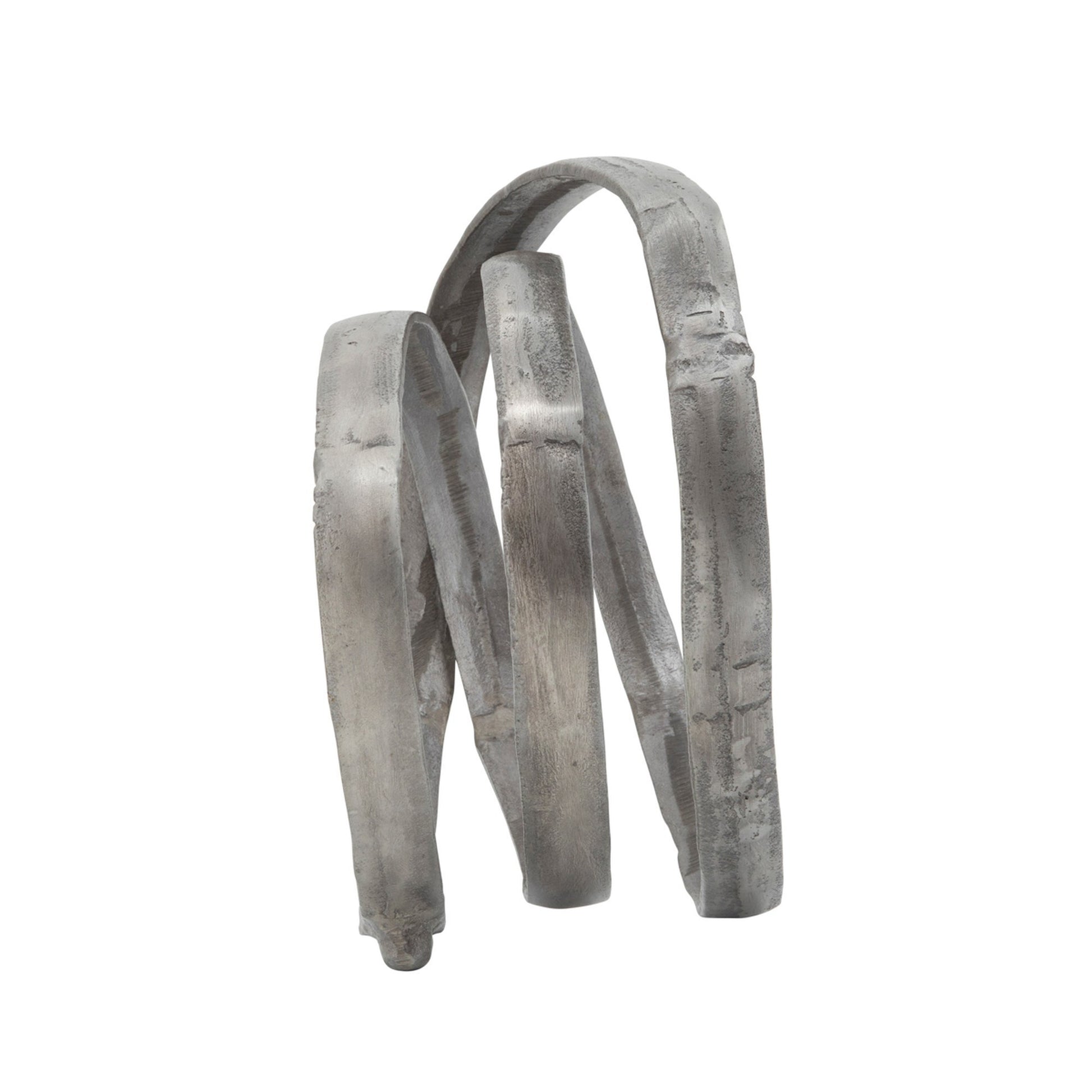 Sculpture With Metal Interconnected Ring Design, Silver Silver Metal