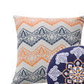 2 Piece Decorative Accent Throw Pillow Set, Embroidery, Cotton, Saffron Orange, Blue Orange Multi Fabric