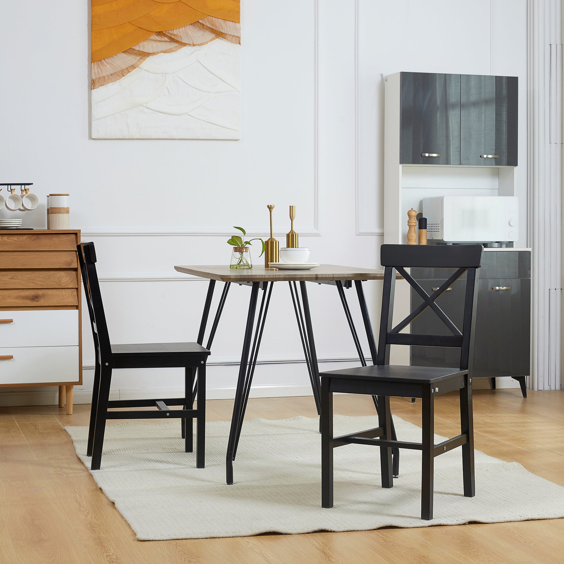Homcom Modern Farmhouse Dining Chairs Set Of 2, Wooden Kitchen Chairs With Cross Back, Solid Structure For Dining Room, Black Black Wood