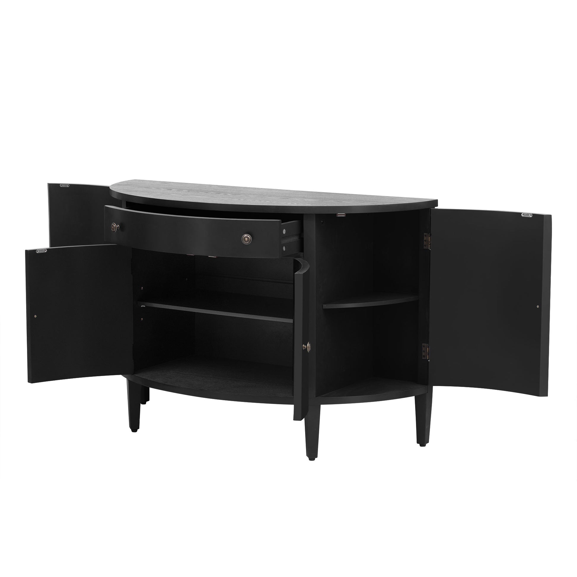 Curved Design Storage Cabinet Made Of Fraxinus Mandschuric Solid Wood Veneer, Adjustable Shelves, Suitable For Corridors, Entrances And Study. Black Primary Living Space Mdf