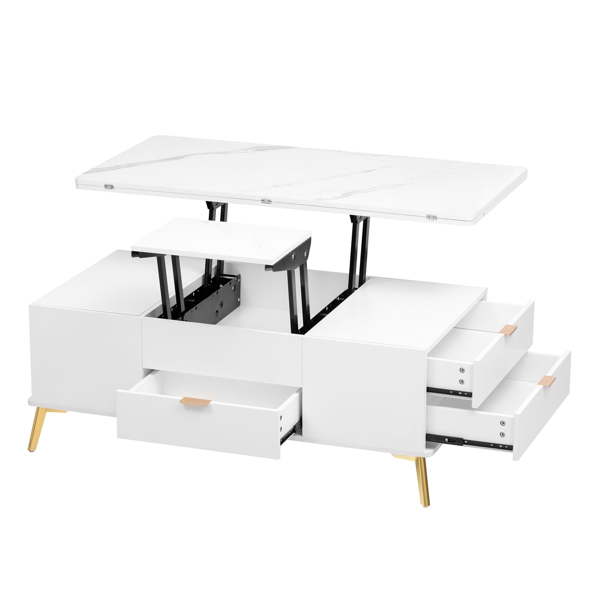 Modern Lift Top Coffee Table Multi Functional Table With Drawers In White White Mdf Steel