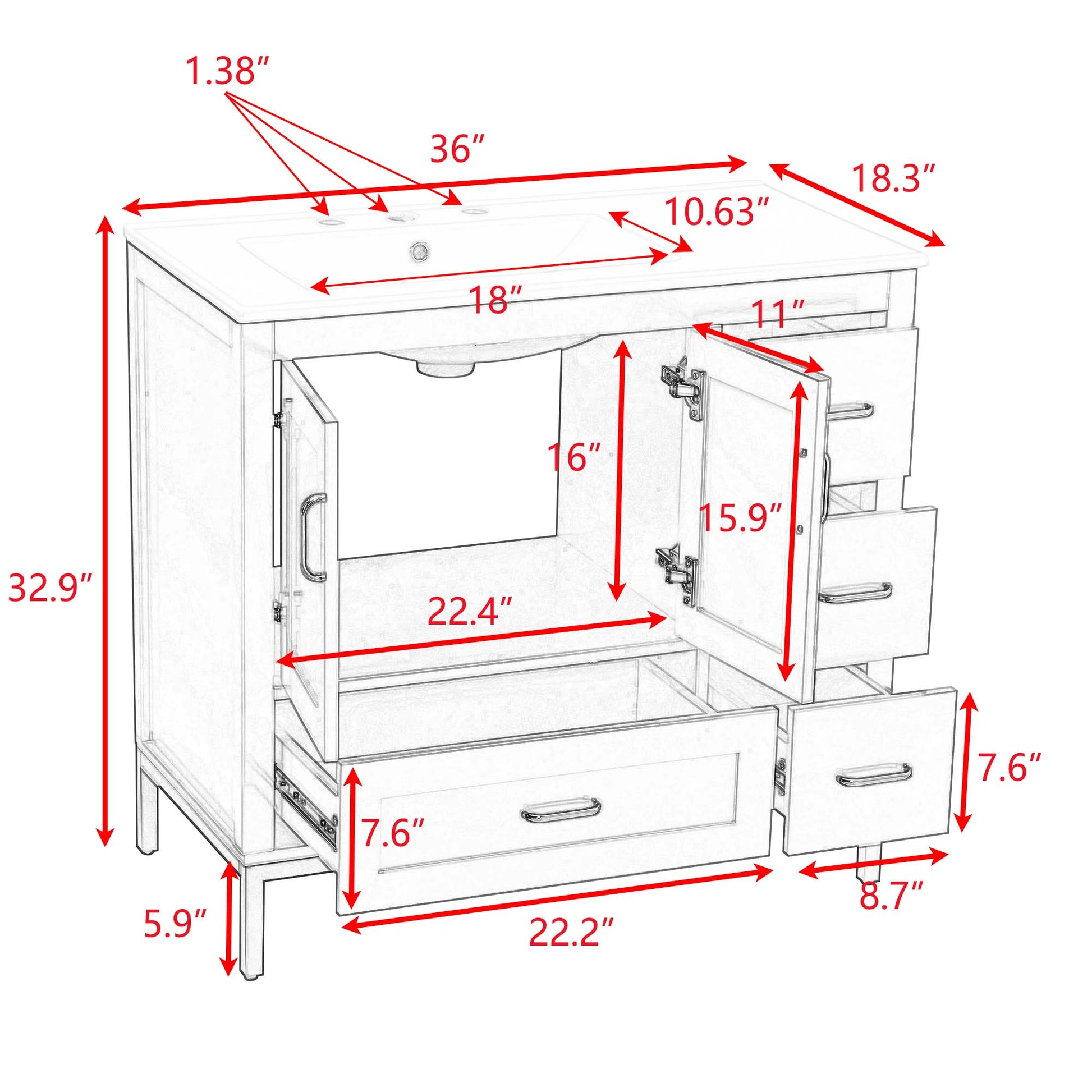 Bathroom Vanity White Solid Wood Mdf