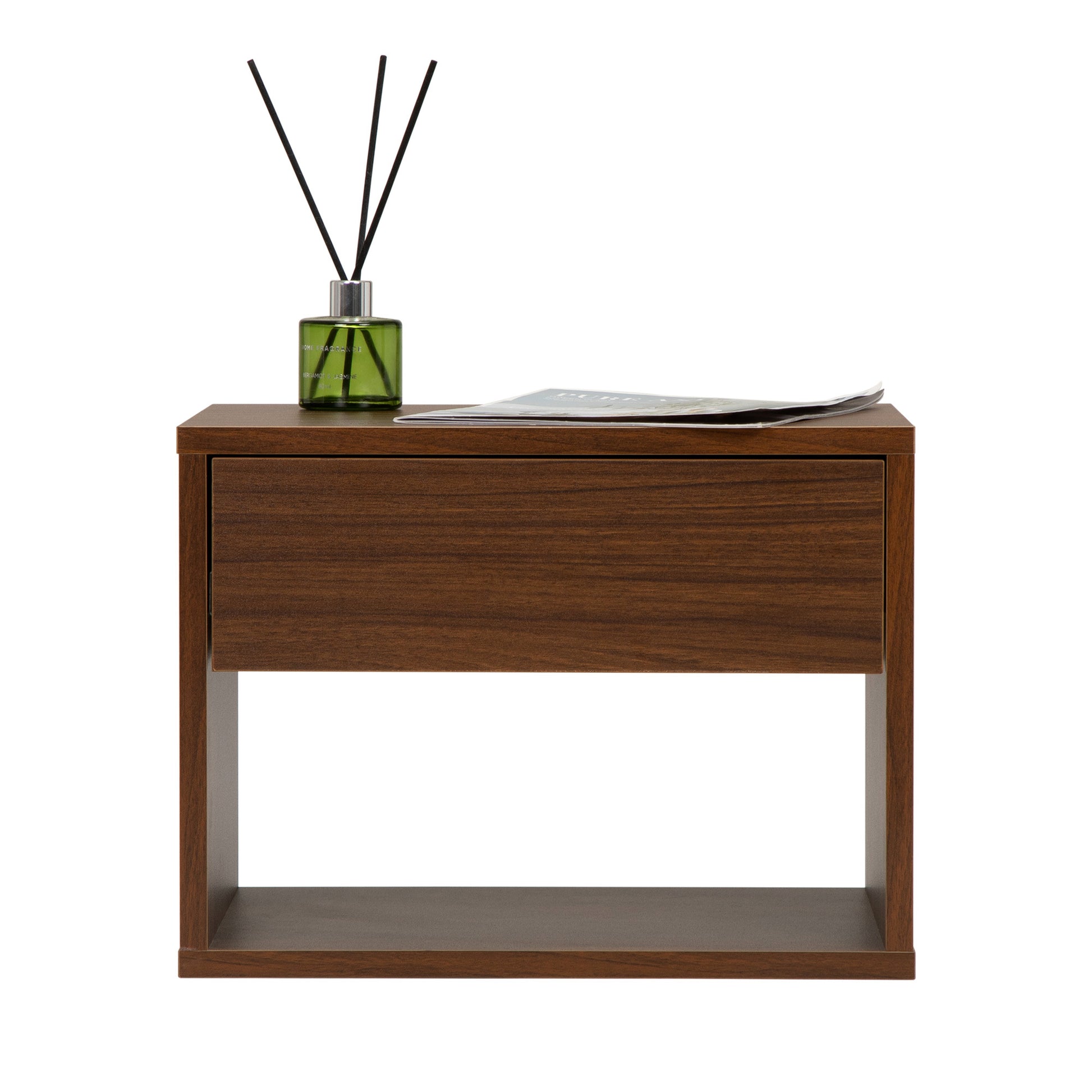 Wall Mounted Bedside Table Set Of Two Walnut Color Walnut Particle Board