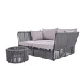 2 Piece Outdoor Sunbed And Coffee Table Set, Patio Double Chaise Lounger Loveseat Daybed With Clear Tempered Glass Table For The Patio, Poolside Grey Cushion Dark Grey Rope Grey Woven Rope